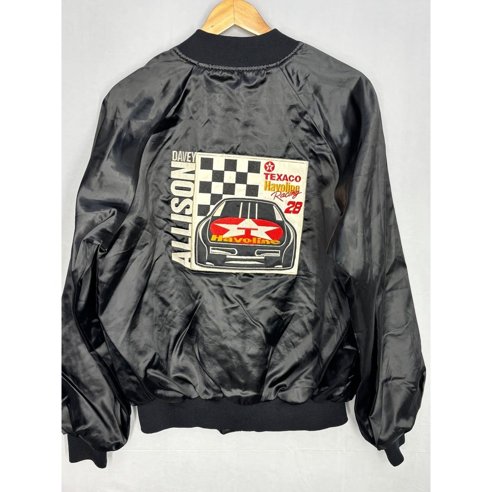 Davey Allison Jacket Texaco Havoline Nascar Satin Bomber‎ Men's Large Black